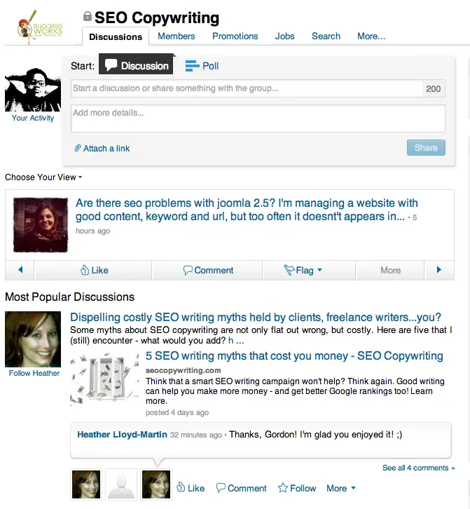 LinkedIn groups for blog promotion.