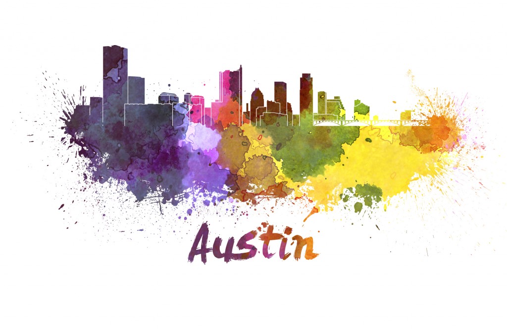 Austin skyline in watercolor splatters with clipping path