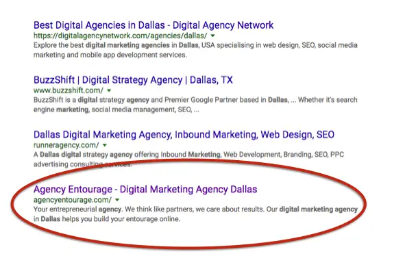 Agency Entourage's SEO efforts have helped us rank on the first page. 